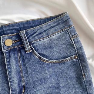 高腰薄款牛仔裤女秋夏八分小个子修身显瘦小脚弹力紧身九分铅笔裤