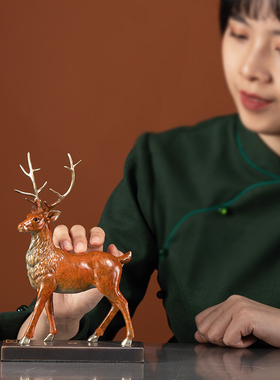 朱炳仁铜 家居电视柜装饰摆件套装礼盒鹿装饰品工艺礼品崭露头角