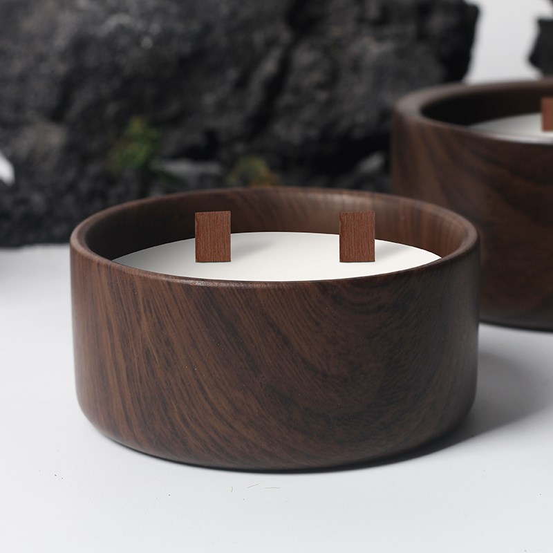 清新复古风胡桃木纹陶瓷小盆栽盆栽无孔花盆香薰器皿蜡烛杯两用