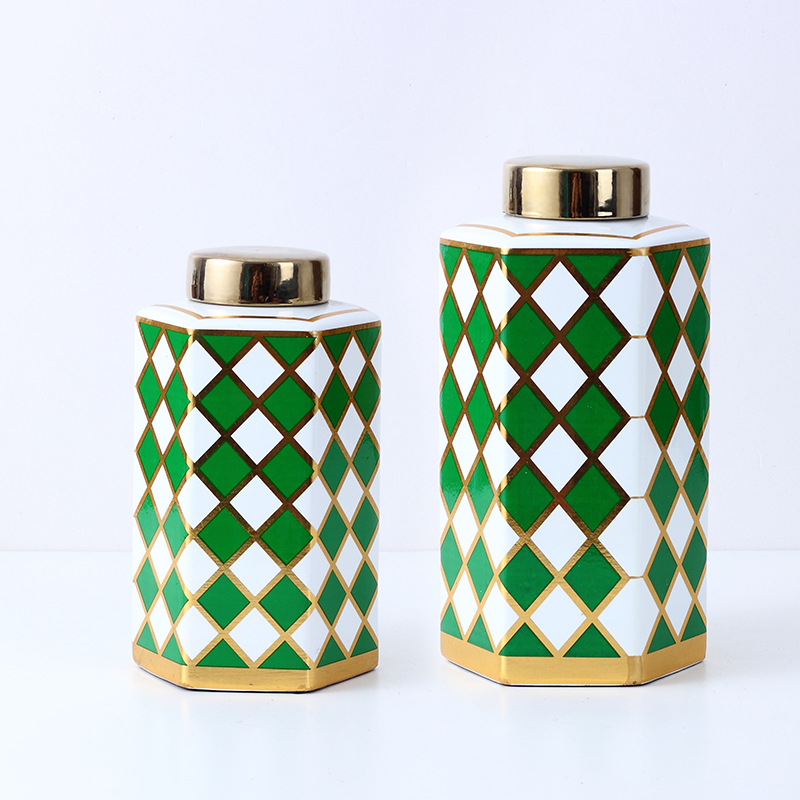 轻奢客厅玄关电视柜摆件欧式餐桌家居饰品工艺花瓶陶瓷装饰罐摆饰