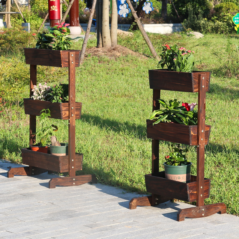 防腐木多层户外落地阶梯花架阳台置物架花盆架子绿植花卉客厅布置