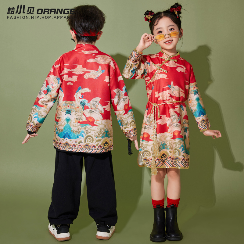 女童中国风汉服旗袍表演服幼儿园班服儿童小学生元旦喜庆演出服装