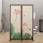 双面实木屏风隔断玄关客厅折叠移动新中式 中国风房间荷花家用