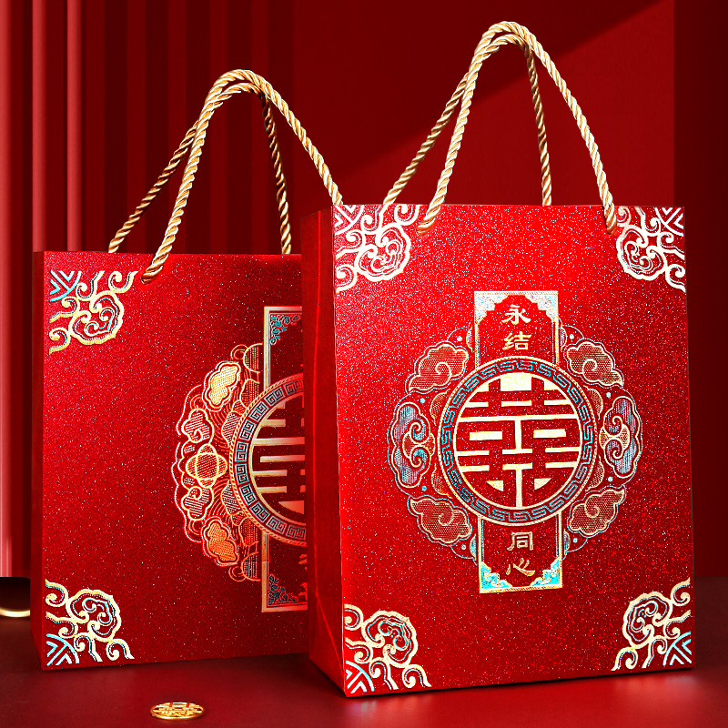 高档红手提袋结婚纸袋回礼大号喜糖袋子婚庆用品伴手礼个性礼品袋