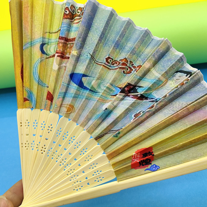 敦煌新款大陆飞天古风扇子中国风绫绢汉服舞蹈礼品扇壁画文创扇