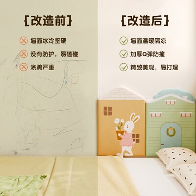 MeitingHome儿童房床头床围卧室榻榻米无床头靠背垫宝宝防撞软包