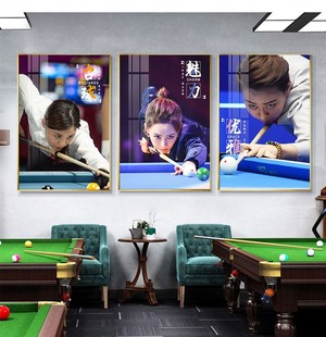 台球厅装饰画桌球室丁俊晖奥沙利文挂画中式八球房台球室背景壁画