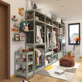 峰阳灰绿色衣架落地卧室开放式 家用衣帽间组合一面墙挂衣置物架