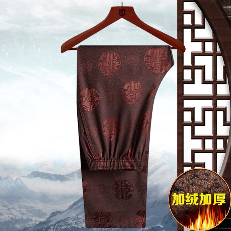 中老年人唐装男裤子爸爸裤秋冬季宽松加绒加厚爷爷松紧直筒休闲裤,男装,唐装,淘宝优惠券,粉丝福利购,淘宝优惠卷