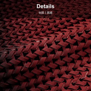 高端设计师轻奢新中式手工编织酒红皮革渐变色抱枕沙发客厅靠垫套