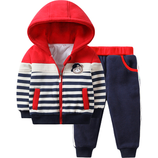 2021男宝宝秋冬卫衣套装一三岁儿童冬装男童婴儿加绒小童加厚童装