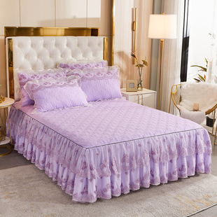 韩式夹棉床裙四件套蕾丝公主风床罩莫奈尔被套夏季床上用品1.8m米