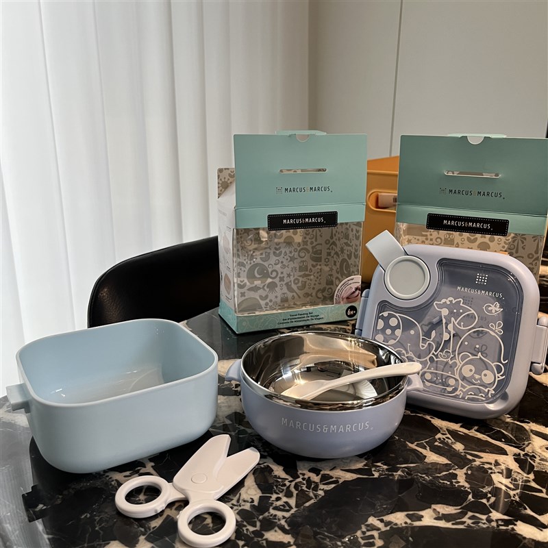 marcus儿童不锈钢餐具套装宝宝吃饭外出辅食碗出门便携婴儿勺餐盘