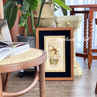 复乐园小众复古实木框油画布单幅花卉书房餐厅法式中古风装饰画