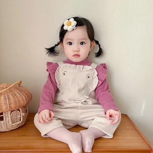 超萌婴儿服冬款外出加绒加厚女宝宝背带裤套装婴幼儿衣服秋冬季