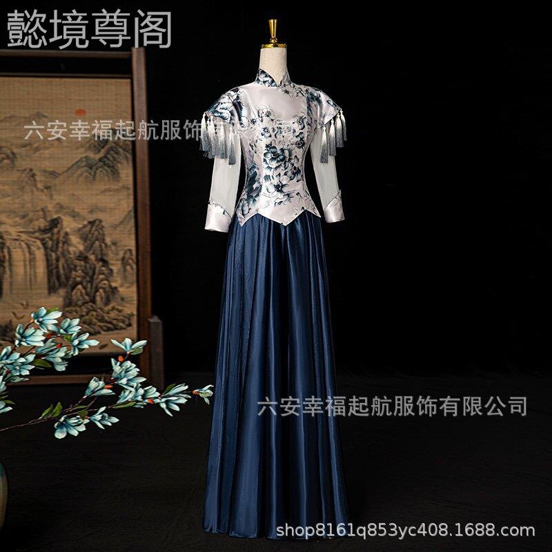 2025新款合唱走秀演出新中式国良风套装改旗袍走秀团宴会服晚礼服