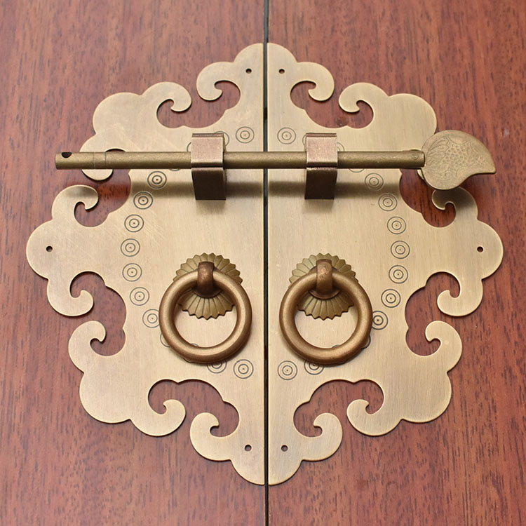 中式仿古纯铜花圆光拉手书柜衣柜橱柜门圆形拉环把手家具五金配件