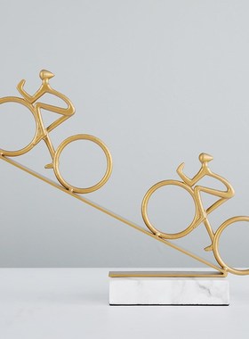 创意人物骑车摆件时尚北欧铁艺家居摆设大理石工艺软装饰品雕塑