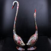 巴基斯坦铜器黑漆彩手工雕刻情侣细颈天鹅动物铜制摆设婚房摆设