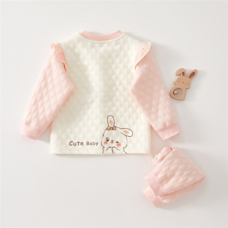 婴儿保暖衣套装秋冬款夹棉加厚女宝宝衣服新生儿内衣分体两件套男