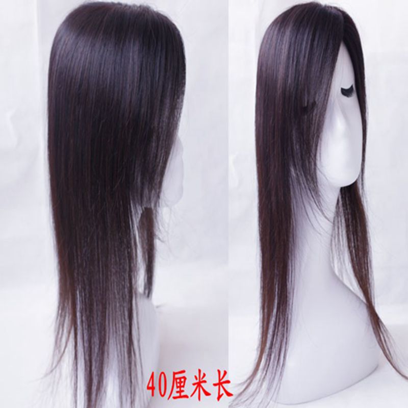 假发片头顶双递针补发刘海片随意分真发手织无痕头顶遮白发斜刘海