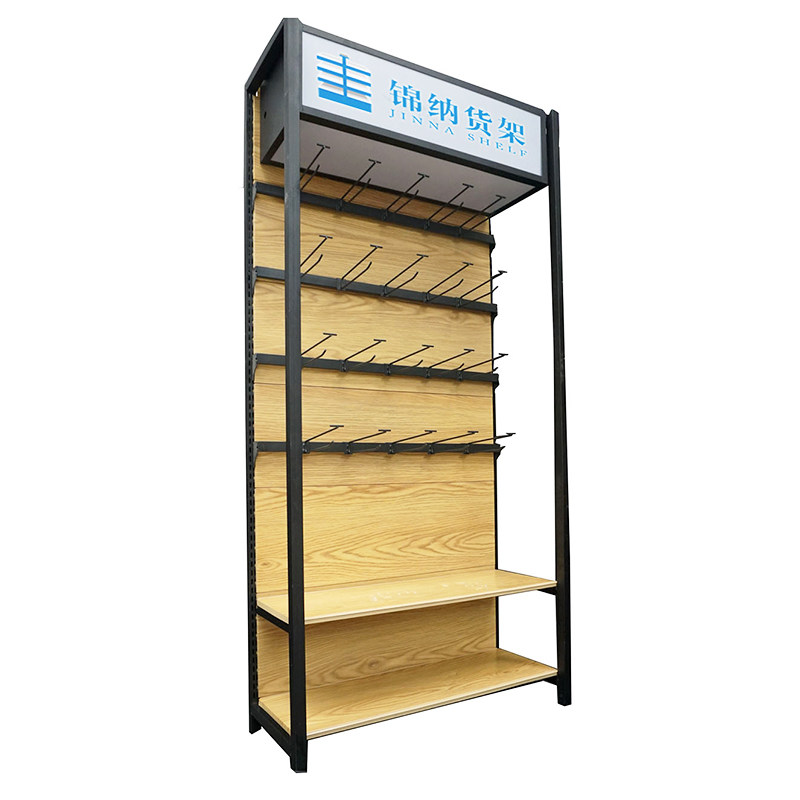 便利店单面铁质转印木纹色钢木超市货架展示架展架储物架酒柜包邮