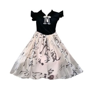 女童连衣裙夏季2025新款儿童网红水墨画公主裙宝宝中国风仙女裙子