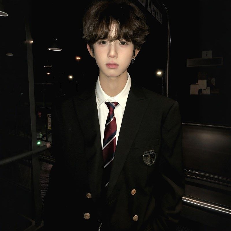 【刺篇】dk制服校供感上衣西装黑色蓝色男休闲外套双排扣西服套装