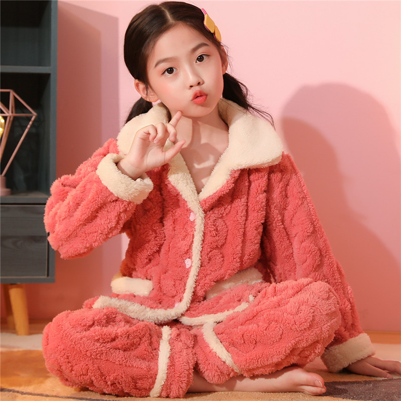 儿童法兰绒睡衣秋冬女童珊瑚绒加厚款中大童小女孩公主冬季家居服