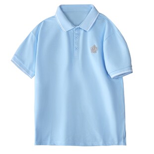 夏季男童粉色短袖polo学生校服纯棉黄色T恤女童浅蓝薄款打底班服