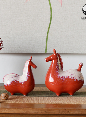 新中式陶瓷唐马摆件客厅茶几玄关书房电视柜样板间富贵马软装饰品