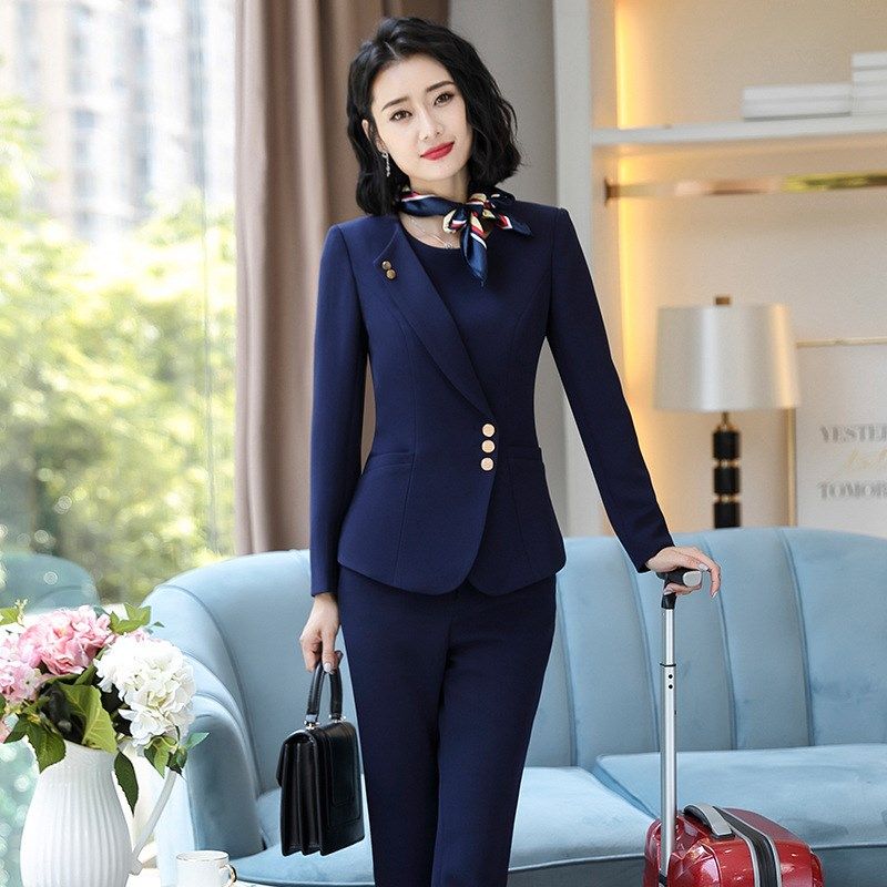 酒店工作服女春季空姐制服宾馆前台收银服务员修身工装职业套装潮