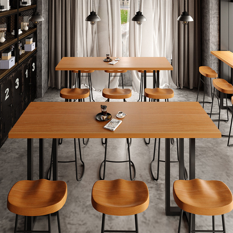 饭厅长条桌子实木茶水靠墙吧台桌商用铁艺长方形休闲咖啡厅长吧桌