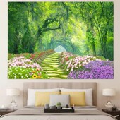 清新自然天空草原风景插画卧室宿舍装 饰海报背景墙布挂布挂毯桌布