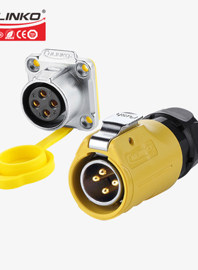 凌科LP-20黄色公头母座四孔装机箱面板2-12芯防水航空插头连接器