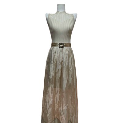 lovingu浅金色套装 浅金针织挖空心机上衣+定染浅金色长裙两件套