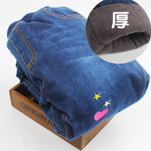 女童牛仔裤冬季外穿夹棉一条过冬北方儿童裤子三层加厚超保暖棉裤