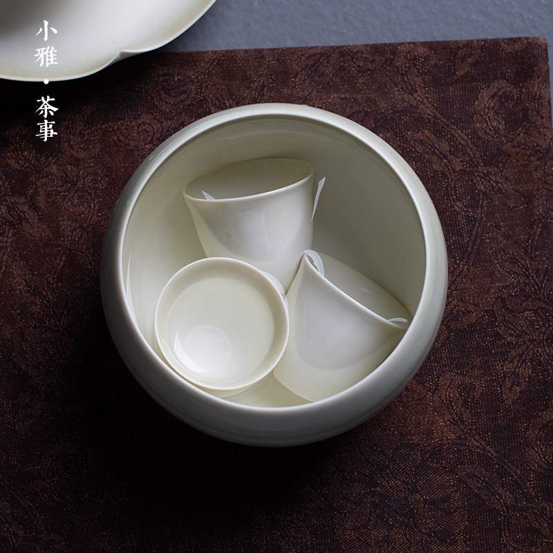 小雅 草木灰建水家用茶洗复古陶瓷茶水盂茶渣筒中式杯洗茶道配件