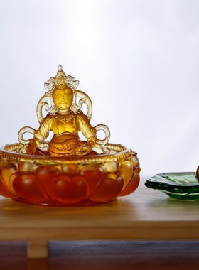 古法真琉璃五路财神水供黄财神佛像黑白五姓财神客厅家居供奉摆件