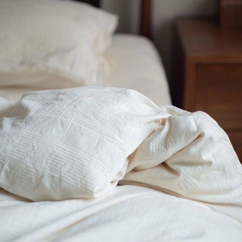 日式A类纯棉裸睡四件套个性纯白色酒店被套床单床笠民宿床上用品