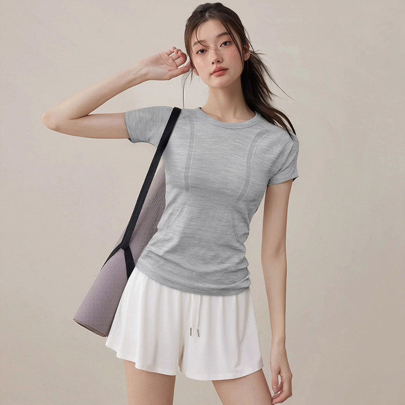辣妹少女圆领弹力瑜伽服短袖T恤