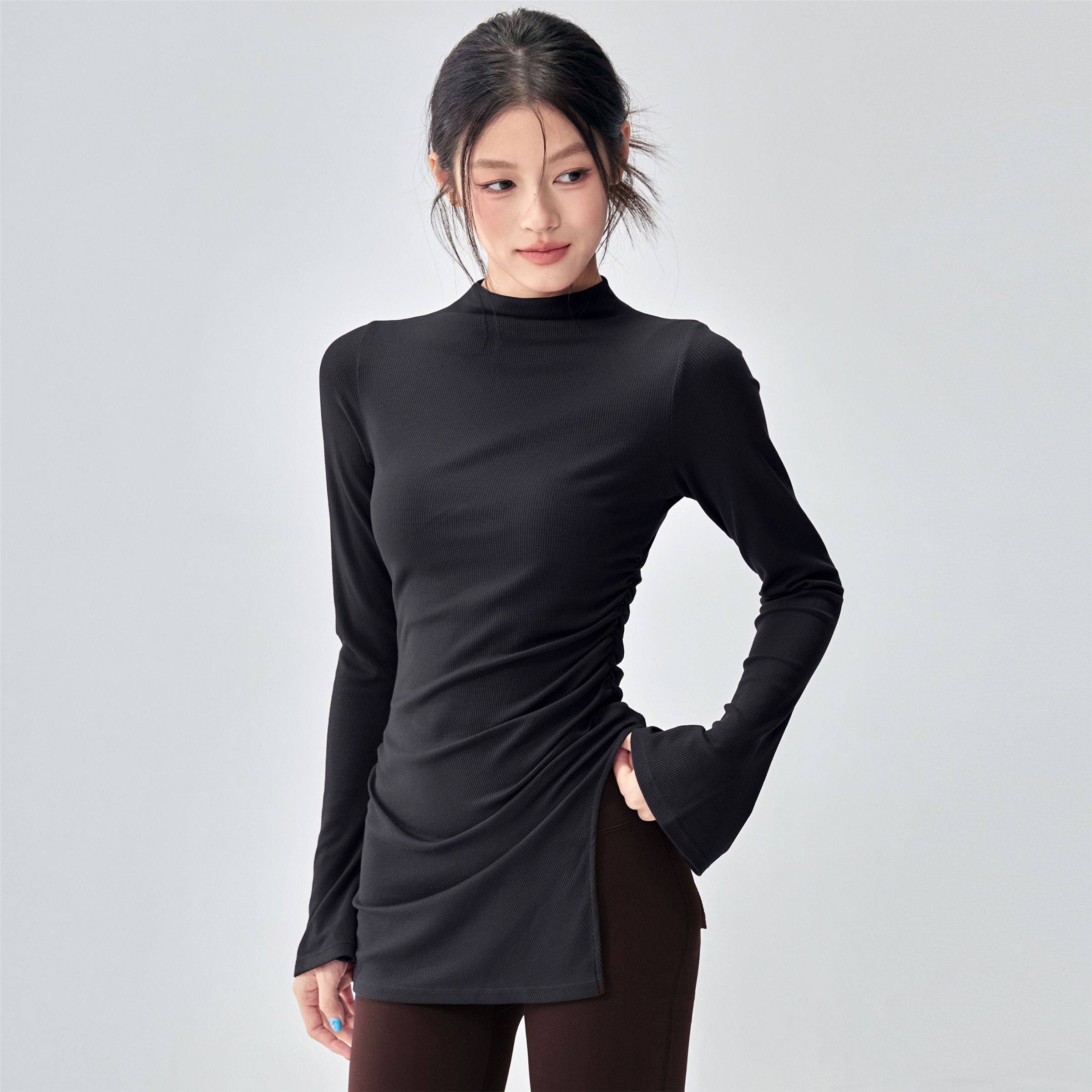 秋冬长袖半高领显身材时尚紧身运动喇叭罩衫普拉提训练紫色上衣女,运动服/休闲服装,运动T恤,淘宝优惠券,粉丝福利购,淘宝优惠卷