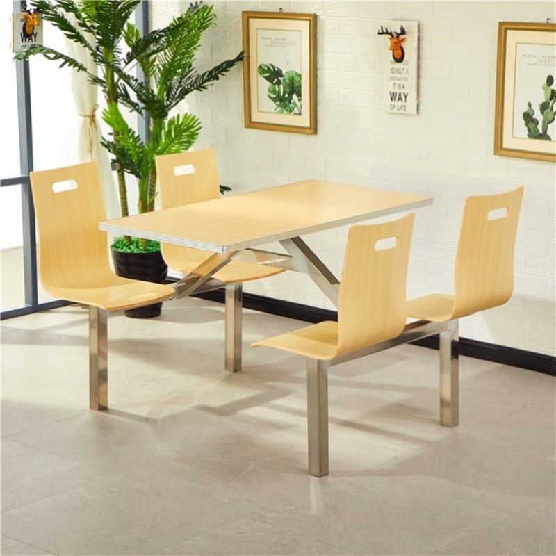 食堂餐桌椅员工饭堂不锈钢连体支架4人8人小吃店快餐桌简单经济型