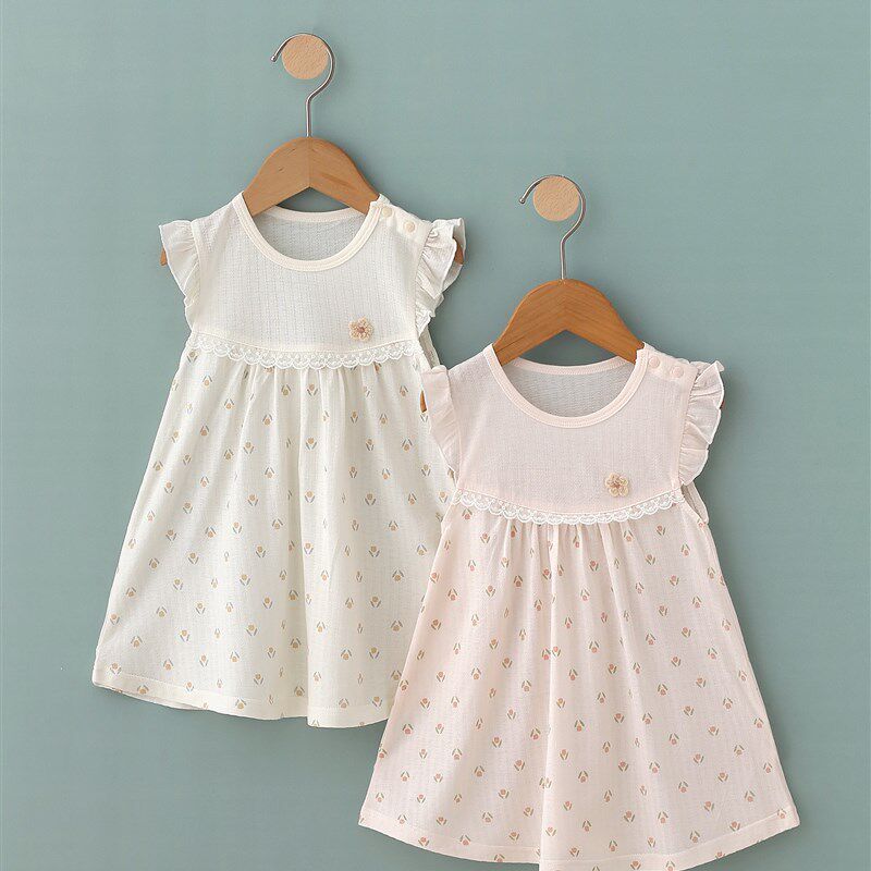 婴得利夏款单面无袖宝宝小童百日宴周岁甜妹亲子装外出服连衣裙