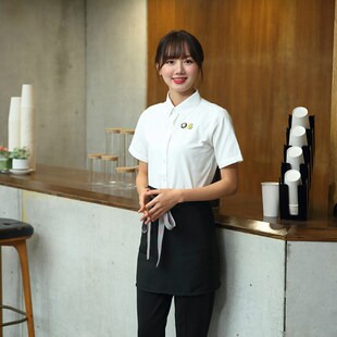 高端服务员工作服短袖夏季衬衫咖啡奶茶店快餐厅酒店定制衬衣男女