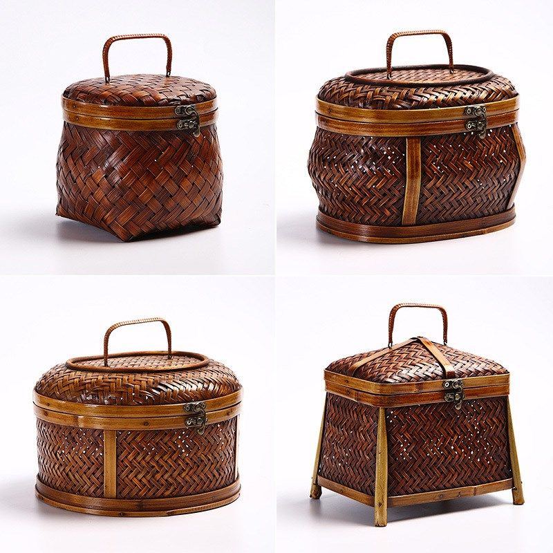 竹编复古手提收纳箱茶具收纳盒整理盒化妆品收纳箱仿古带盖首饰盒,特色手工艺,竹编/竹雕,淘宝优惠券,粉丝福利购,淘宝优惠卷
