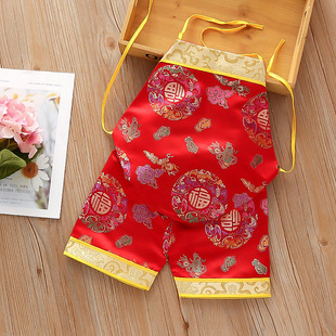 婴儿黄马褂男女宝宝肚兜短裤套装小孩唐装中式新生儿童黄色肚兜