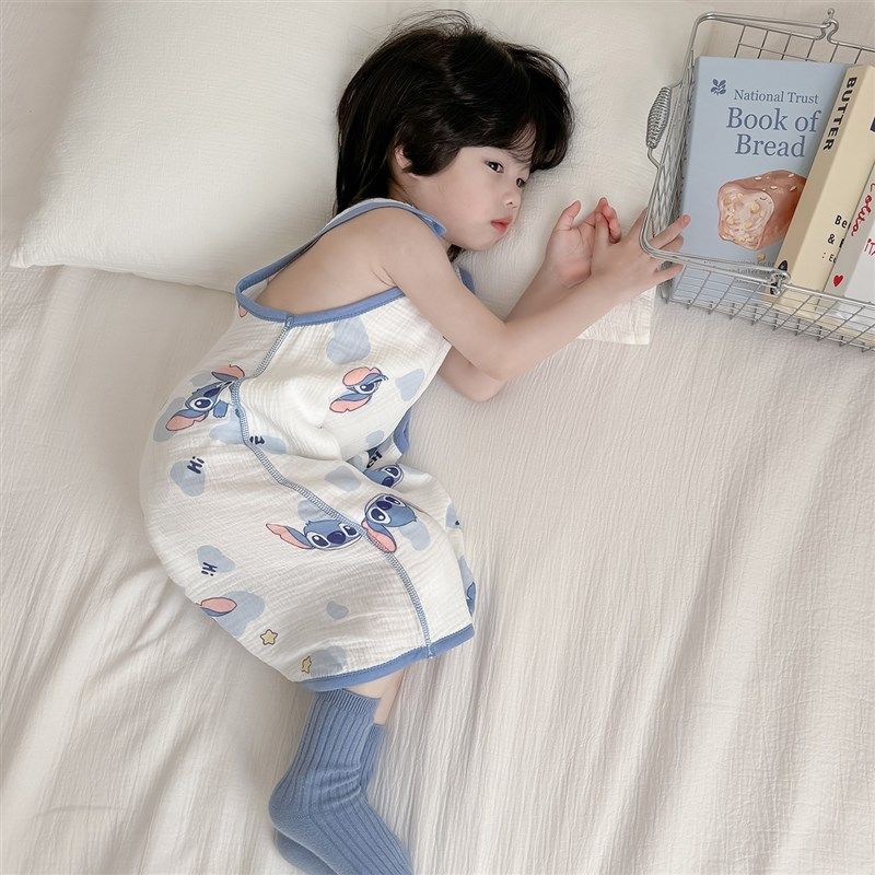 儿童纱布无袖睡袋宝宝背心式防踢被纯棉婴儿护肚神器夏季薄款睡袍