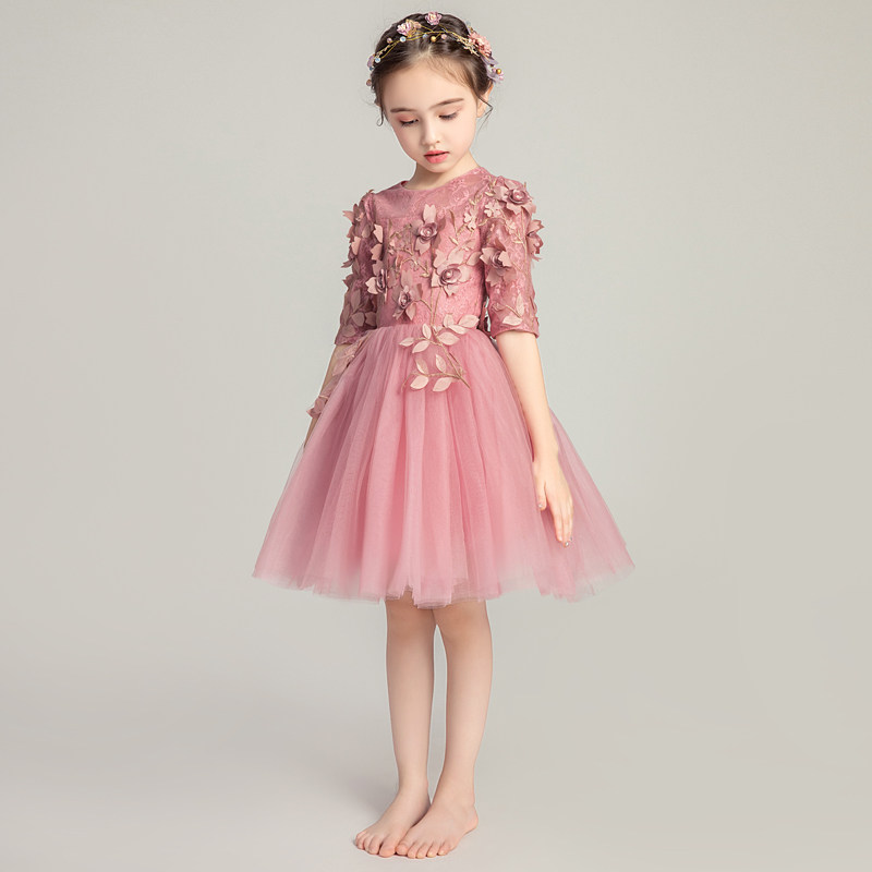 儿童晚礼服公主裙女童婚纱小花童蓬蓬纱主持人钢琴表演服长袖冬天