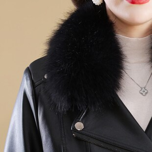 妈妈秋冬外套加绒皮衣女时尚洋气中年女人皮夹克加厚带毛领保暖袄